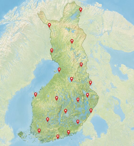 Kotimaan matkailukohteet kartalla